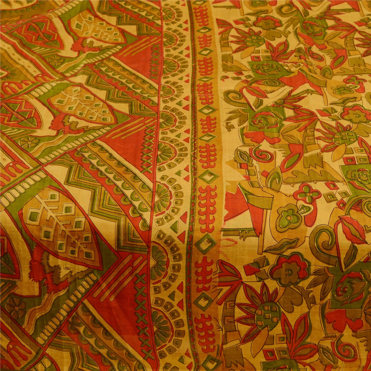 Sanskriti Vintage Sarees Safran Indisk Ren Silke Trykt Sari Blødt Håndværk Bæredygtigt Stoff