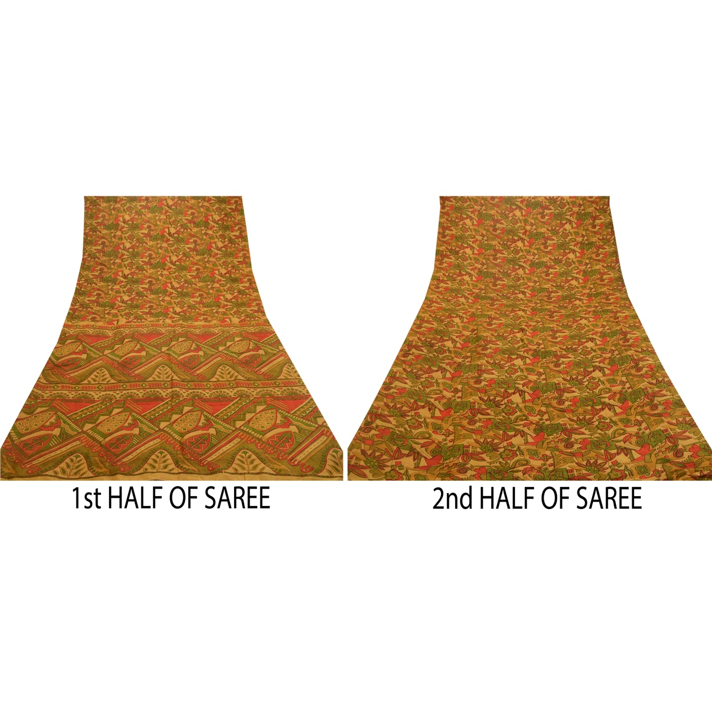 Sanskriti Vintage Sarees Safran Indisk Ren Silke Trykt Sari Blødt Håndværk Bæredygtigt Stoff