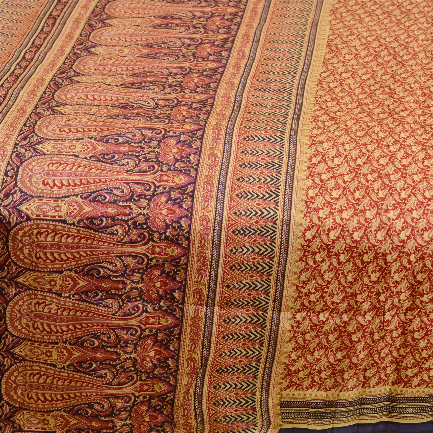 Sanskriti Vintage Sarees Red Pure Silk Printed Sari Floral Soft 5yd Craft Sustainable Fabric