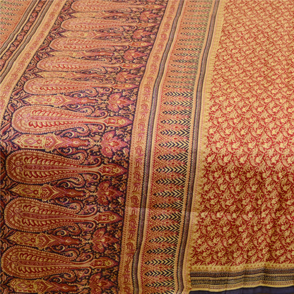 Sanskriti Vintage Sarees Red Pure Silk Printed Sari Floral Soft 5yd Craft Sustainable Fabric