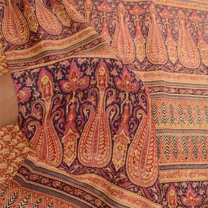 Sanskriti Vintage Sarees Red Pure Silk Printed Sari Floral Soft 5yd Craft Sustainable Fabric