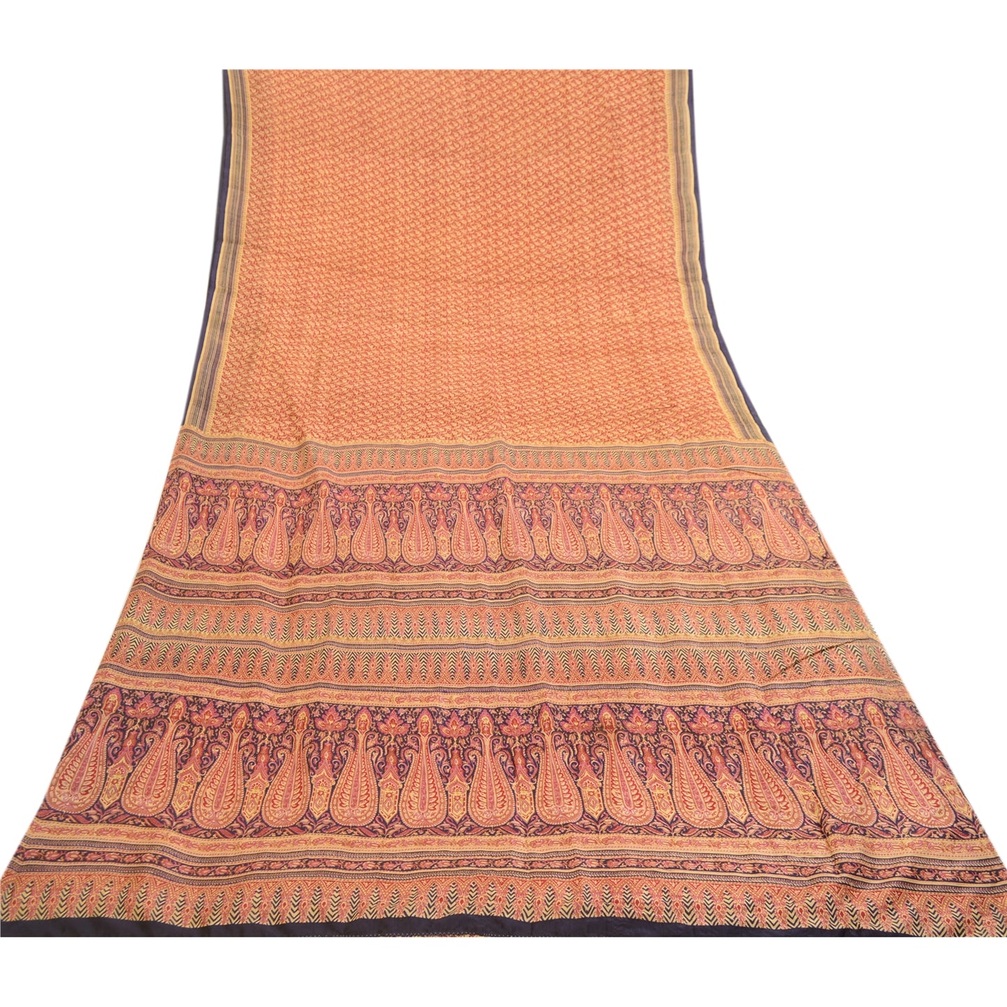 Sanskriti Vintage Sarees Red Pure Silk Printed Sari Floral Soft 5yd Craft Sustainable Fabric