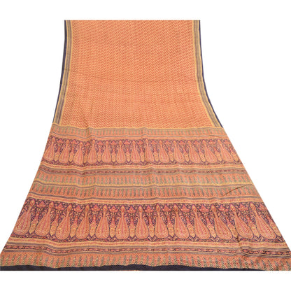 Sanskriti Vintage Sarees Red Pure Silk Printed Sari Floral Soft 5yd Craft Sustainable Fabric