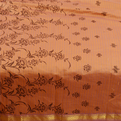 Sanskriti Vintage Sarees Brown Blend Silk Printed Woven Sari 5yd Craft Sustainable Fabric