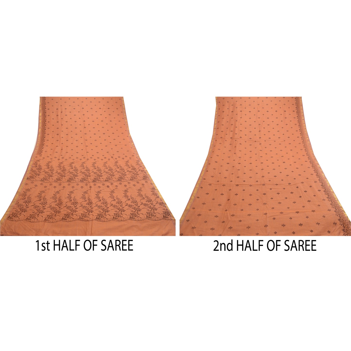 Sanskriti Vintage Sarees Brown Blend Silk Printed Woven Sari 5yd Craft Sustainable Fabric