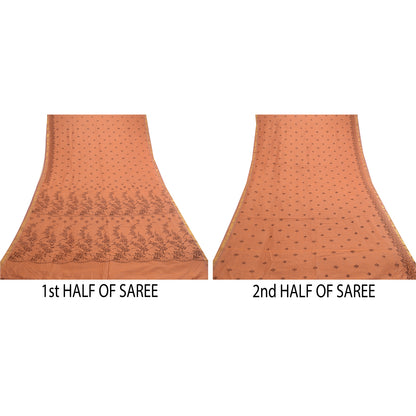 Sanskriti Vintage Sarees Brown Blend Silk Printed Woven Sari 5yd Craft Sustainable Fabric