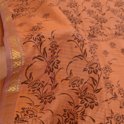 Sanskriti Vintage Sarees Brown Blend Silk Printed Woven Sari 5yd Craft Sustainable Fabric
