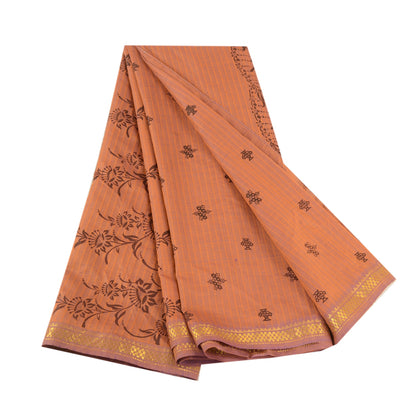 Sanskriti Vintage Sarees Brown Blend Silk Printed Woven Sari 5yd Craft Sustainable Fabric