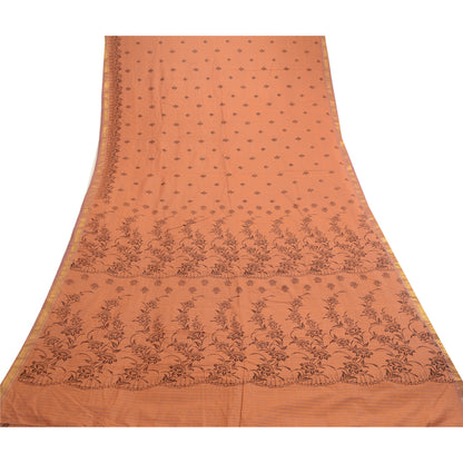 Sanskriti Vintage Sarees Brown Blend Silk Printed Woven Sari 5yd Craft Sustainable Fabric