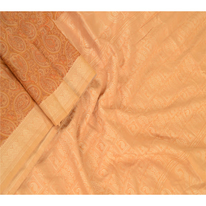 Sanskriti Vintage Sarees Caramel Pure Silk Printed Woven Sari 5yd Craft Sustainable Fabric