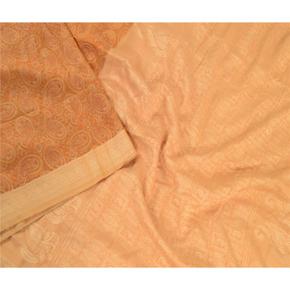 Sanskriti Vintage Sarees Caramel Pure Silk Printed Woven Sari 5yd Craft Sustainable Fabric