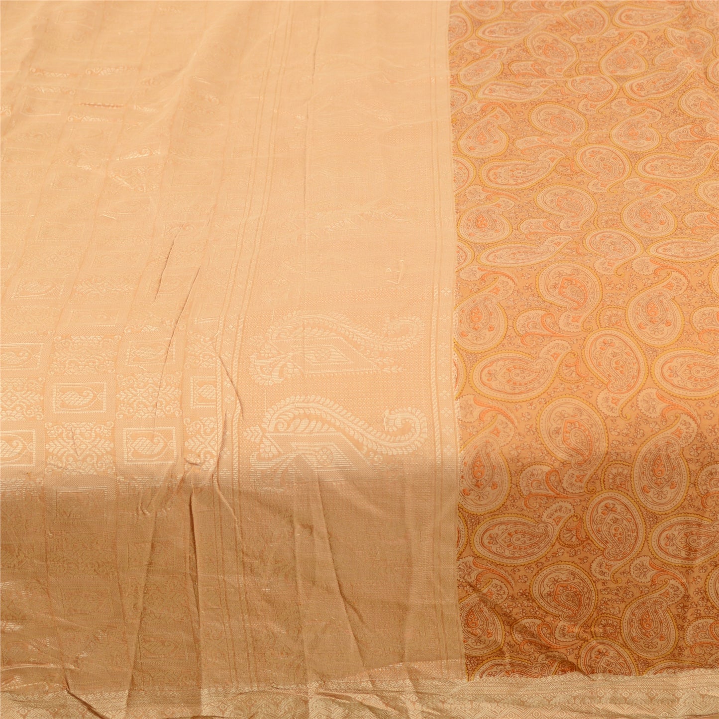 Sanskriti Vintage Sarees Caramel Pure Silk Printed Woven Sari 5yd Craft Sustainable Fabric