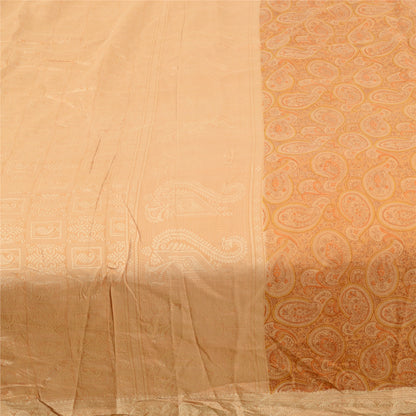 Sanskriti Vintage Sarees Caramel Pure Silk Printed Woven Sari 5yd Craft Sustainable Fabric
