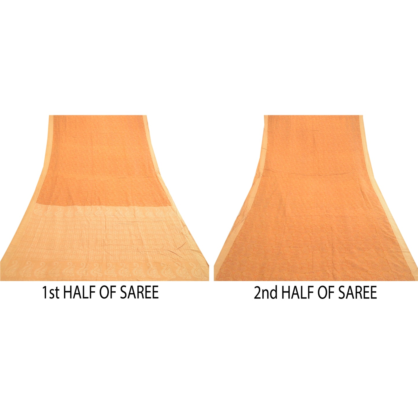 Sanskriti Vintage Sarees Caramel Pure Silk Printed Woven Sari 5yd Craft Sustainable Fabric