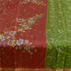 Sanskriti Vintage Sarees Green Pure Silk Printed Zari Border Sari Craft Sustainable Fabric