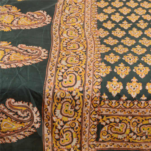 Sanskriti Vintage Sarees Indian Green Pure Silk Printed Sari Floral Craft Sustainable Fabric