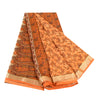 Sanskriti Vintage Sarees Orange Pure Silk Printed Zari Border Sari Craft Sustainable Fabric