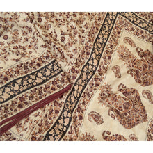 Load image into Gallery viewer, Sanskriti Vintage Sarees Bird Floral Printed Ivory Pure Silk Sari Craft Fabric
