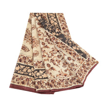 Load image into Gallery viewer, Sanskriti Vintage Sarees Bird Floral Printed Ivory Pure Silk Sari Craft Fabric
