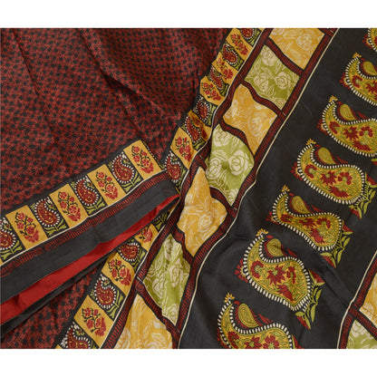 Sanskriti Vintage Sarees Black From India Pure Silk Printed Sari Craft Sustainable Fabric