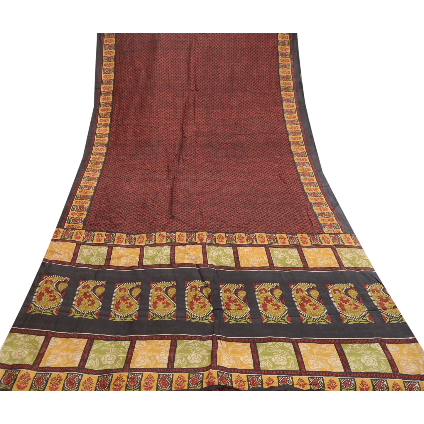 Sanskriti Vintage Sarees Black From India Pure Silk Printed Sari Craft Sustainable Fabric