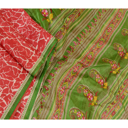 Sanskriti Vintage Sarees Red Indian 100% Pure Silk Printed Sari 5YD Craft Sustainable Fabric