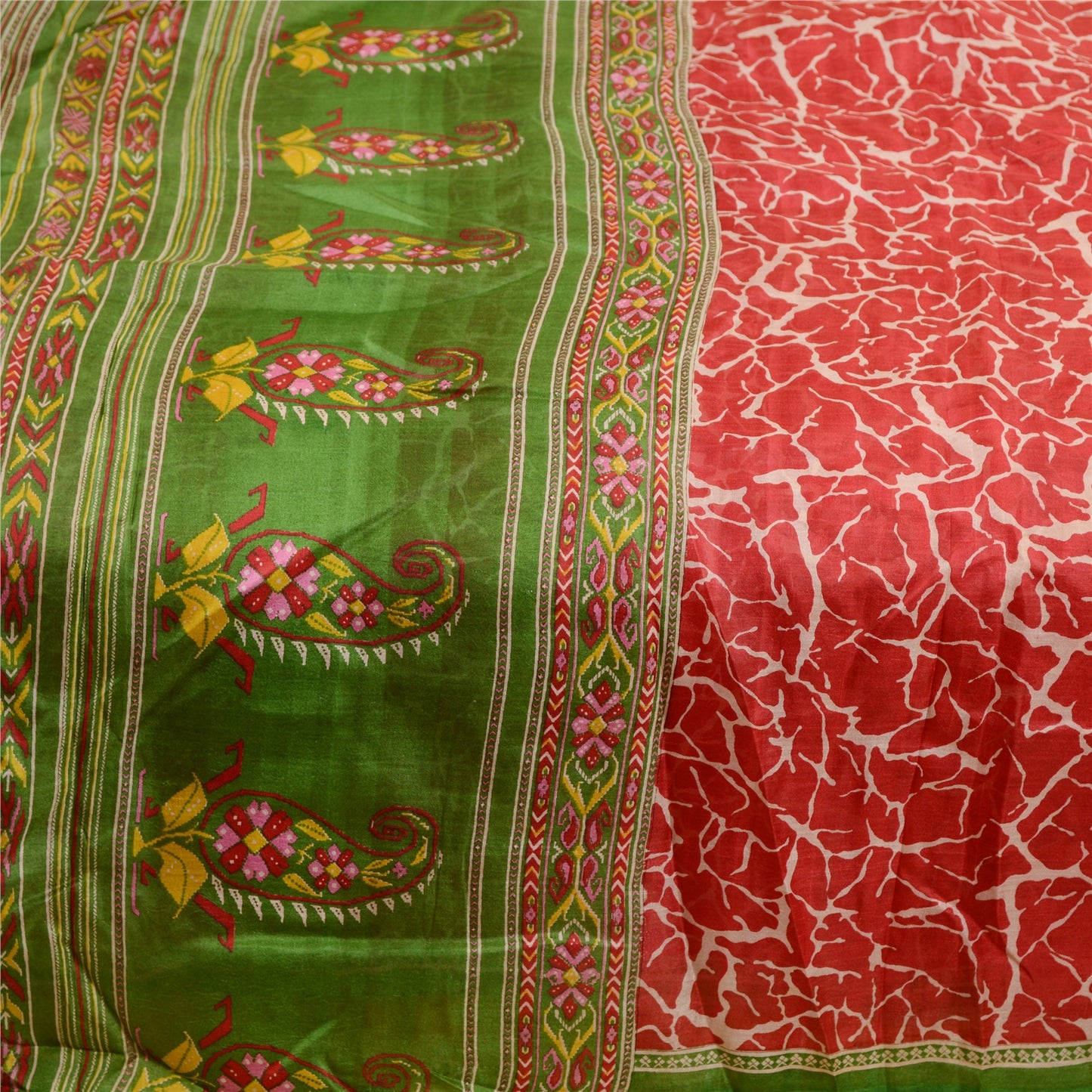 Sanskriti Vintage Sarees Red Indian 100% Pure Silk Printed Sari 5YD Craft Sustainable Fabric