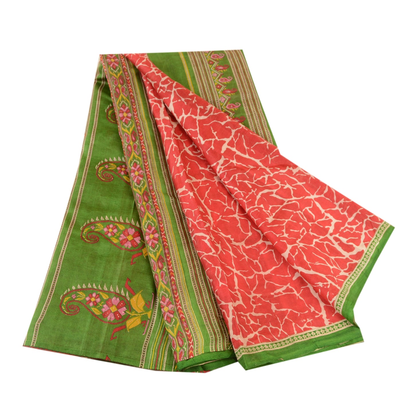 Sanskriti Vintage Sarees Red Indian 100% Pure Silk Printed Sari 5YD Craft Sustainable Fabric