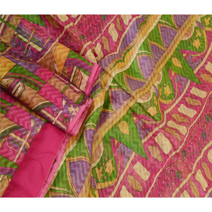 Sanskriti Vintage Sarees Multi Pure Silk Printed Woven Sari Soft Craft Sustainable Fabric