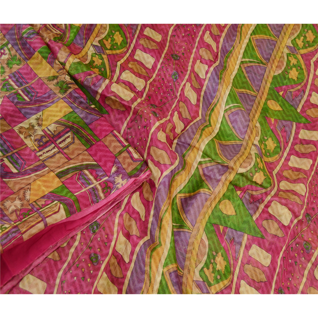 Sanskriti Vintage Sarees Multi Pure Silk Printed Woven Sari Soft Craft Fabric