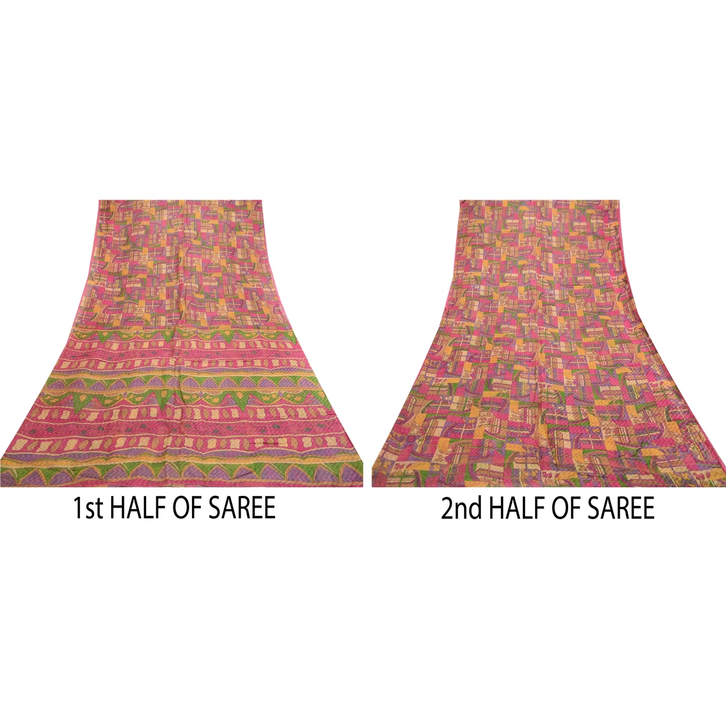 Sanskriti Vintage Sarees Multi Pure Silk Printed Woven Sari Soft Craft Sustainable Fabric