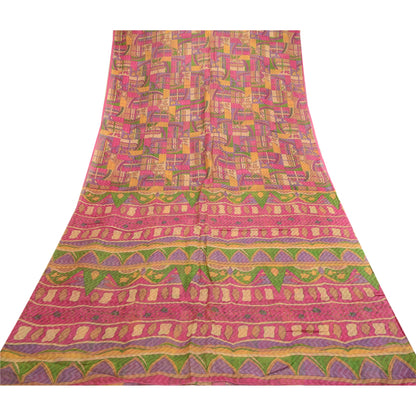 Sanskriti Vintage Sarees Multi Pure Silk Printed Woven Sari Soft Craft Sustainable Fabric