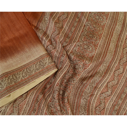 Sanskriti Vintage Indian Sarees Brown Pure Silk Printed Sari Floral Craft Sustainable Fabric