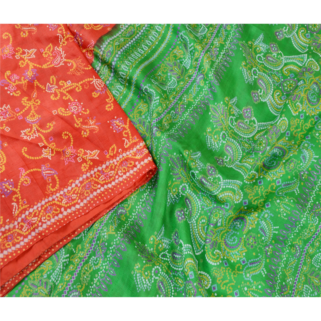 Sanskriti Vintage Sarees Red 100% Pure Silk Bandhani Printed Sari Craft Fabric