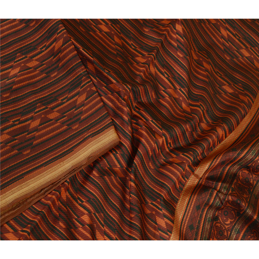 Sanskriti Vintage Sarees Orange 100% Pure Silk Printed Sari Decor Craft Sustainable Fabric