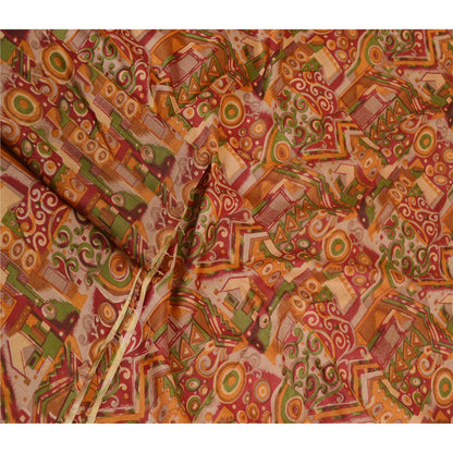Sanskriti Vintage Sarees Red Pure Silk Printed Sari Floral Soft 5yd Craft Sustainable Fabric
