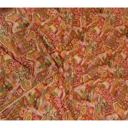 Sanskriti Vintage Sarees Red Pure Silk Printed Sari Floral Soft 5yd Craft Sustainable Fabric