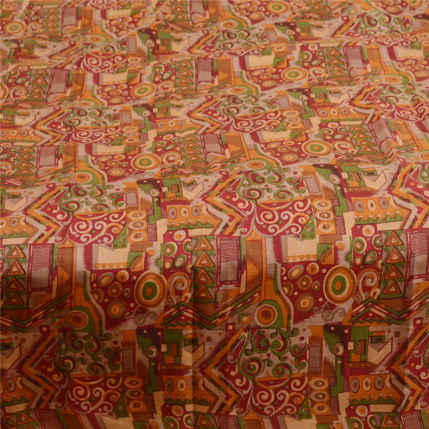 Sanskriti Vintage Sarees Red Pure Silk Printed Sari Floral Soft 5yd Craft Sustainable Fabric