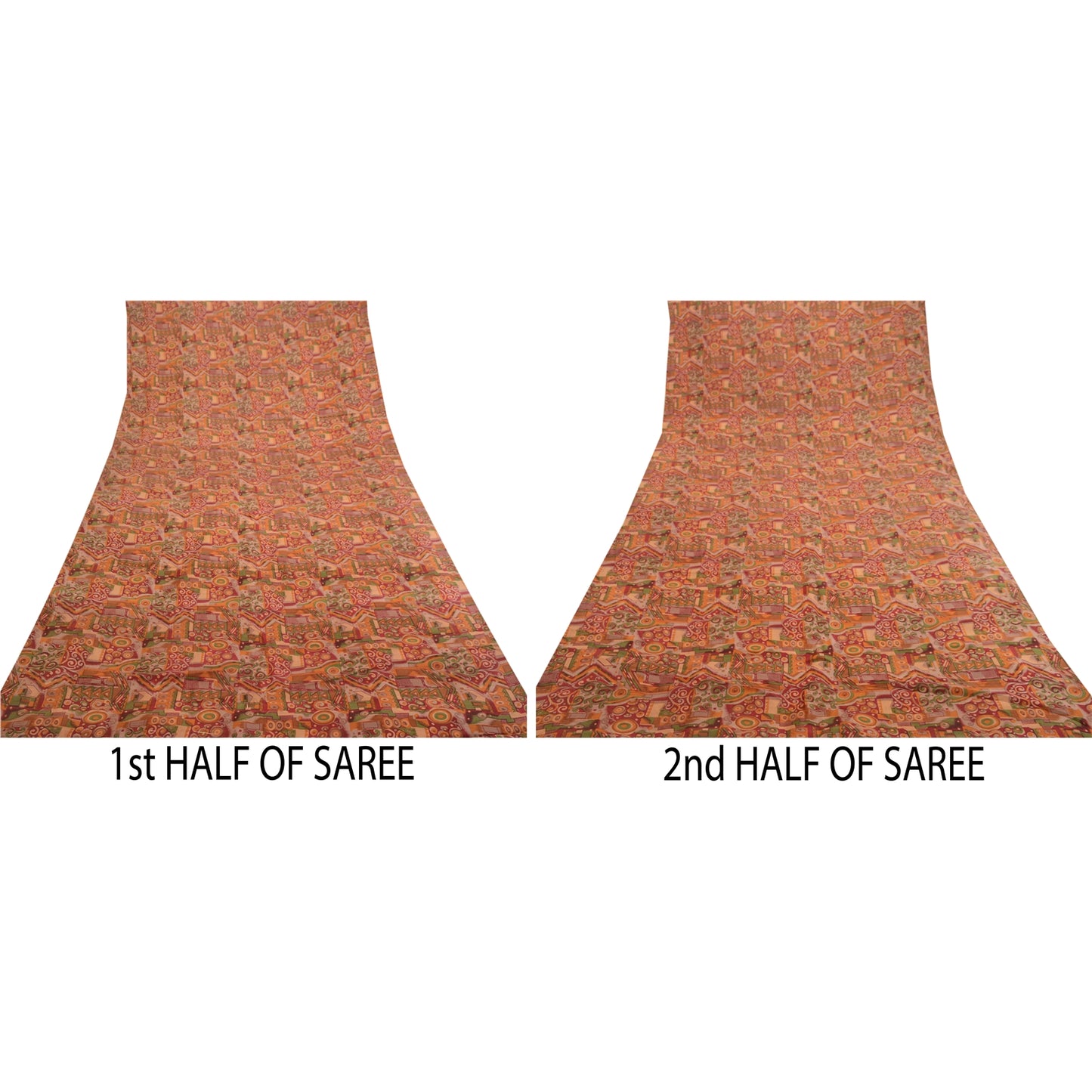 Sanskriti Vintage Sarees Red Pure Silk Printed Sari Floral Soft 5yd Craft Sustainable Fabric