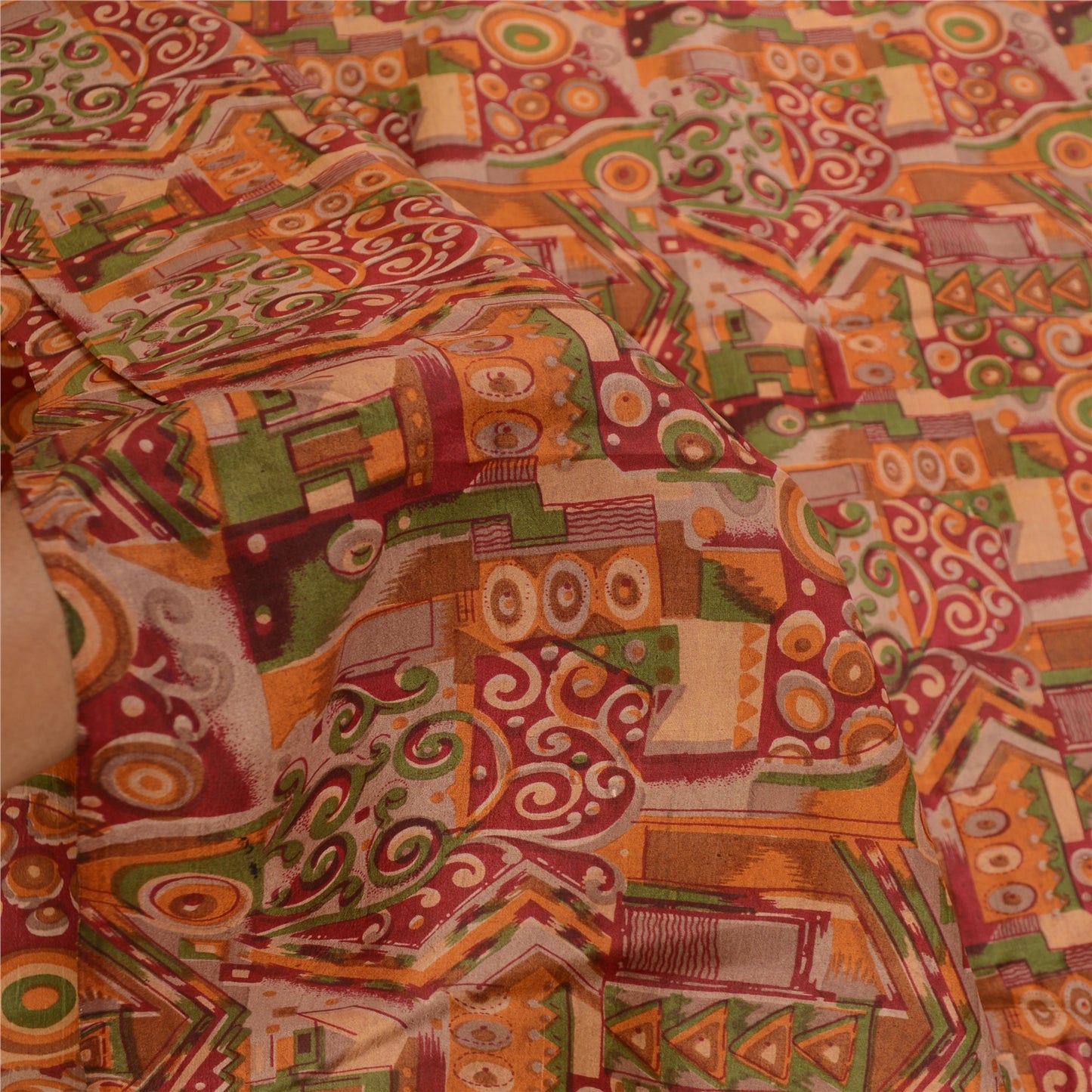 Sanskriti Vintage Sarees Red Pure Silk Printed Sari Floral Soft 5yd Craft Sustainable Fabric