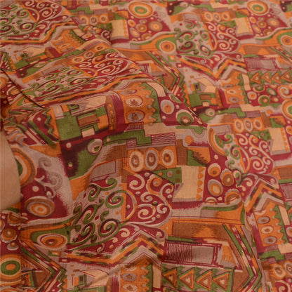 Sanskriti Vintage Sarees Red Pure Silk Printed Sari Floral Soft 5yd Craft Sustainable Fabric