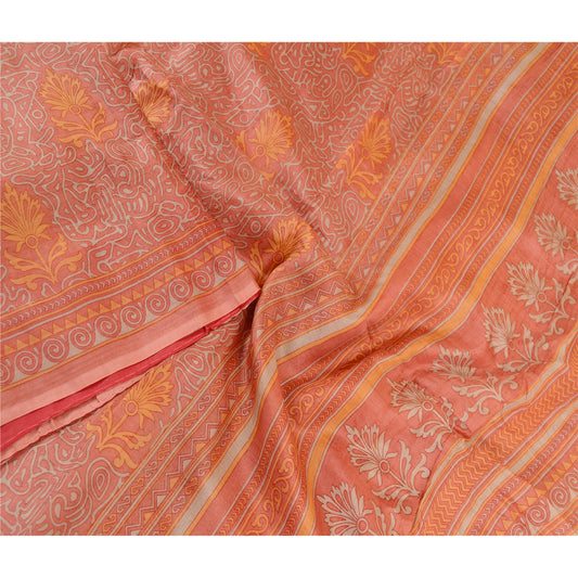 Sanskriti Vintage Sarees From Indian Pink Pure Silk Printed Sari Craft Sustainable Fabric