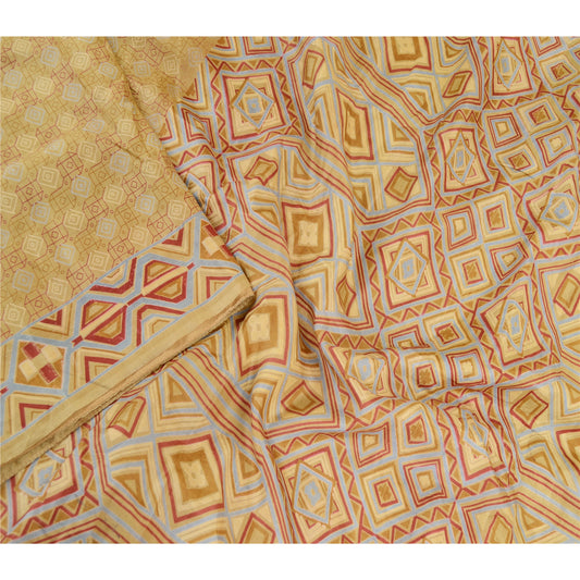 Sanskriti Vintage Sarees Green 100% Pure Silk Printed Sari 5yd Soft Craft Sustainable Fabric