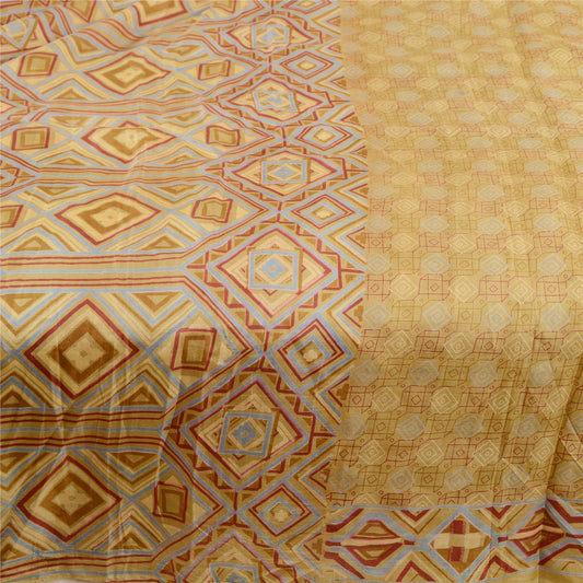 Sanskriti Vintage Sarees Green 100% Pure Silk Printed Sari 5yd Soft Craft Sustainable Fabric