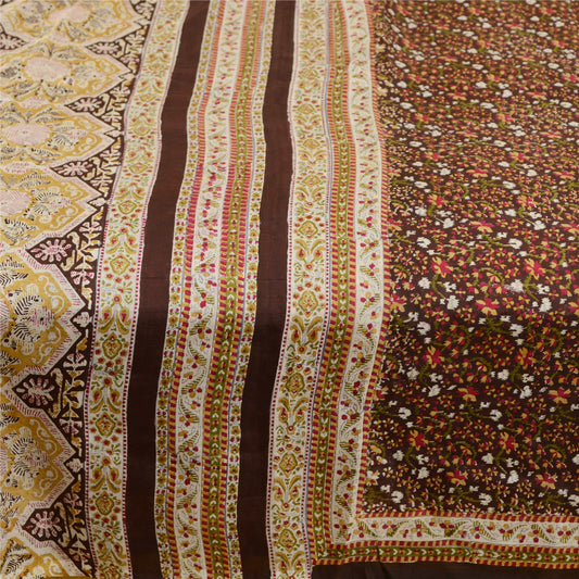 Sanskriti Vintage Sarees Brown Indian Pure Silk Printed Sari Soft Craft Sustainable Fabric