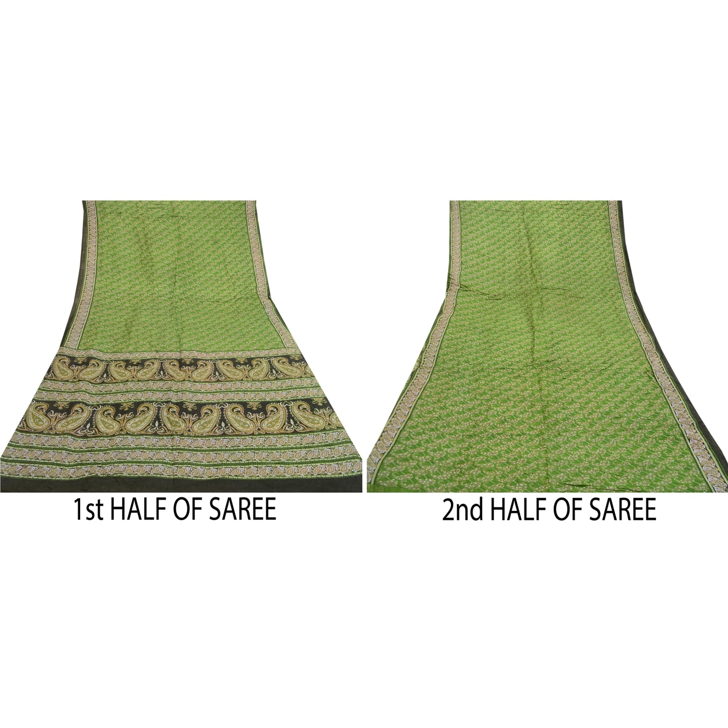 Sanskriti Vintage Sarees Green Indian Pure Silk Printed Sari Decor Craft Sustainable Fabric
