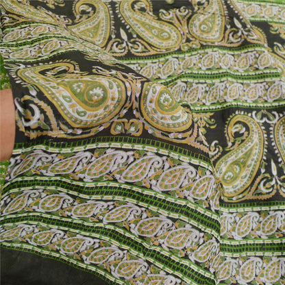 Sanskriti Vintage Sarees Green Indian Pure Silk Printed Sari Decor Craft Sustainable Fabric