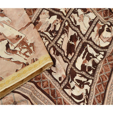 Load image into Gallery viewer, Sanskriti Vintage Sarees Brown Pure Silk Printed Zari Border Sari Craft Fabric
