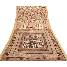 Load image into Gallery viewer, Sanskriti Vintage Sarees Brown Pure Silk Printed Zari Border Sari Craft Fabric
