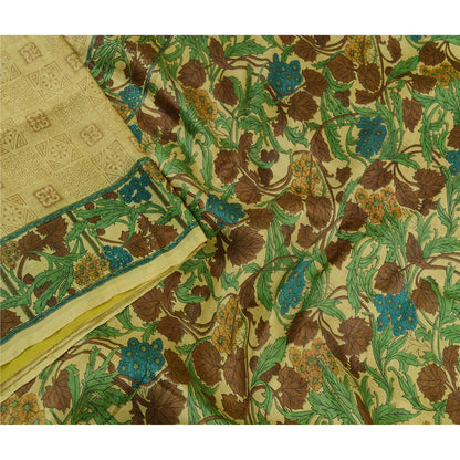 Sanskriti Vintage Sarees Green 100% Pure Silk Printed Sari Floral Craft Sustainable Fabric